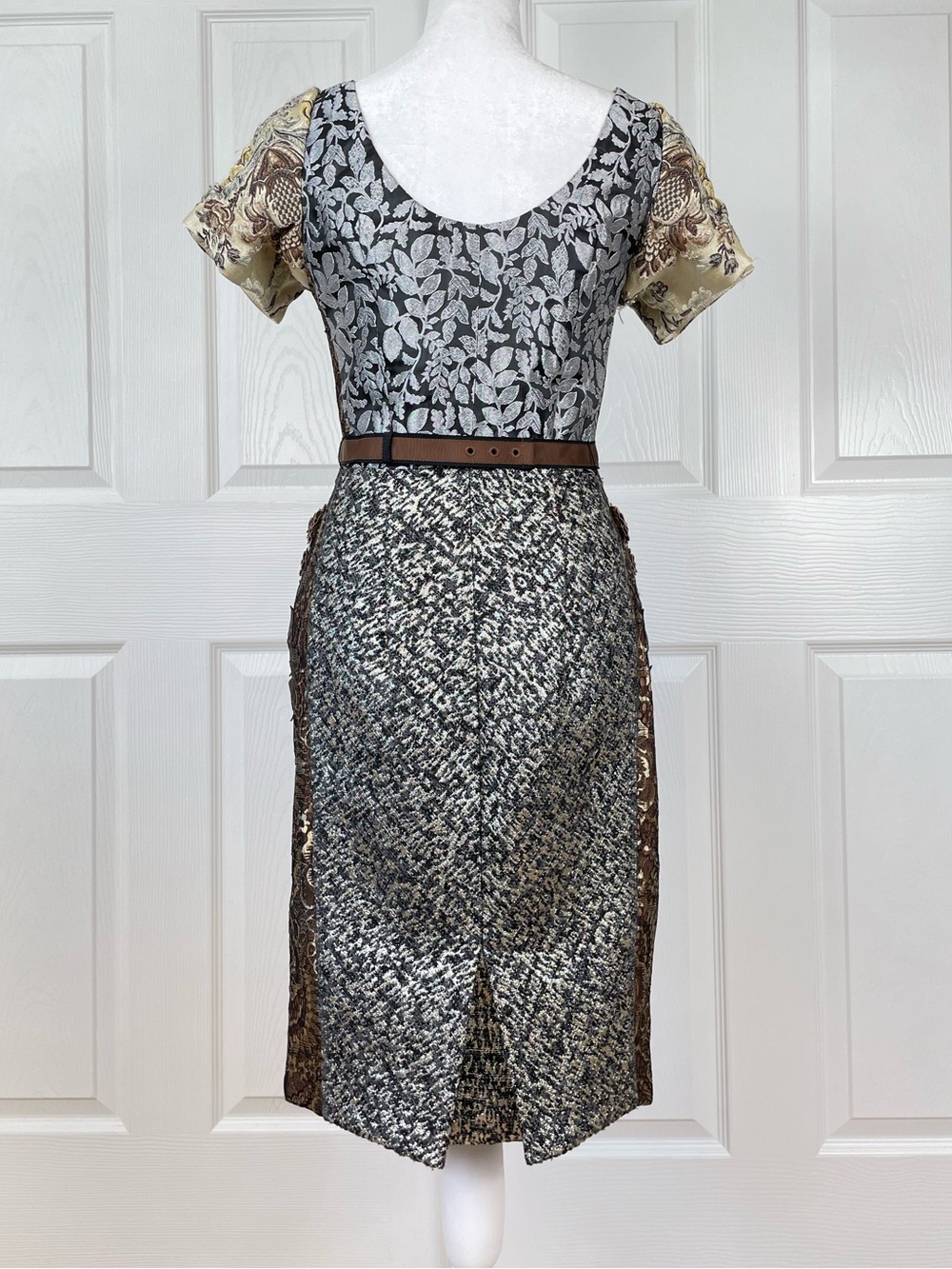 Floral Panel Mixed-Print Sheath Dress - Black/Brown - Picture 3 of 9
